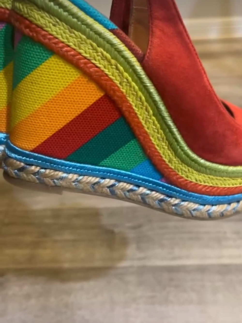 Valentino Red Multicolor Stripe Wedge Espadrilles